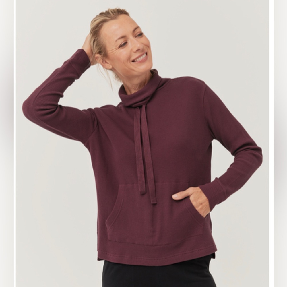 Pact Raisin Lite-Waffle Cozy Neck Pullover Size Small